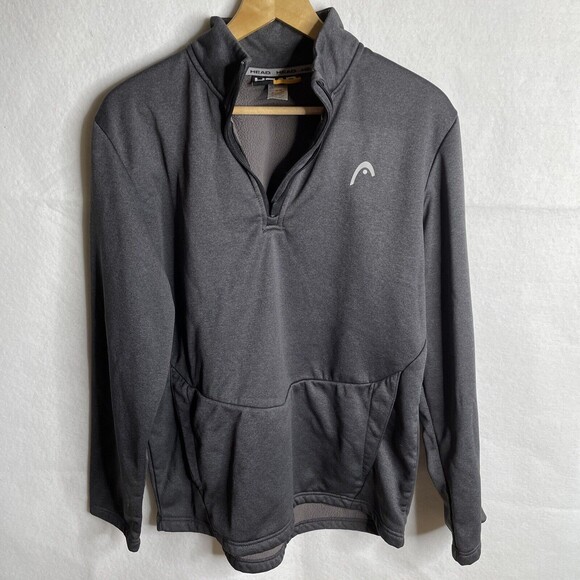 Head Fleece Sweatshirt Mens Gray Quarter Zip Pullover Mock Neck Pocket Size M - Picture 11 of 11